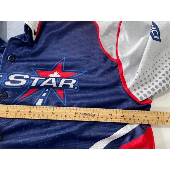 Fast Eddie Drive star Racing Button Up Shirt Men's Size XL Short Sleeve blue red - Picture 9 of 10
